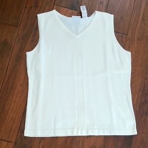 Villager by Liz Claiborne V-Neck Cream Sleeveless Top with Ribbed Detail size XL
